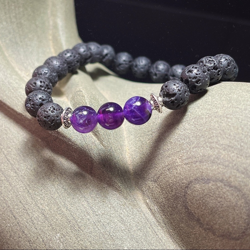 Amethyst and lava stone bracelet